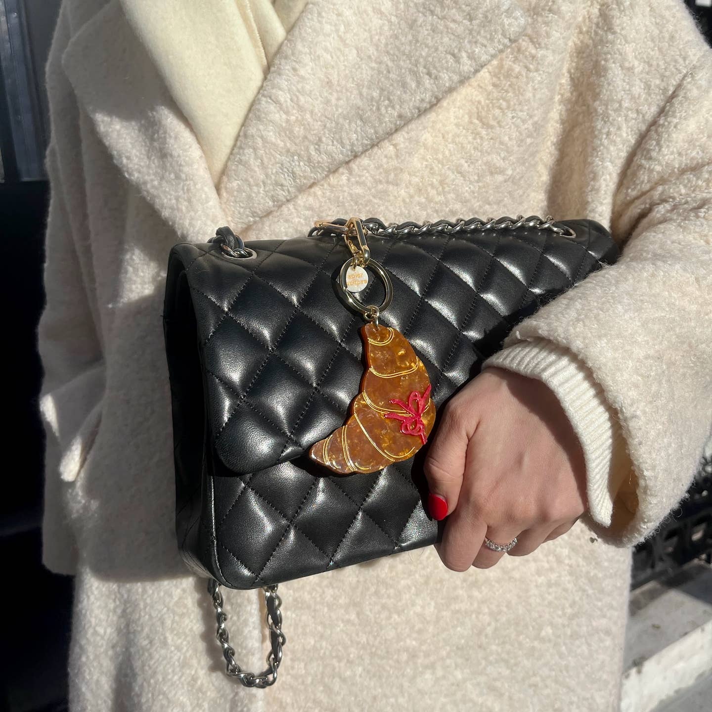 Croissant With Bow Charm Keychain