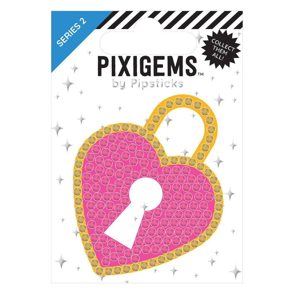 Sticker in the image of a heart shaped lock with yellow edging. 