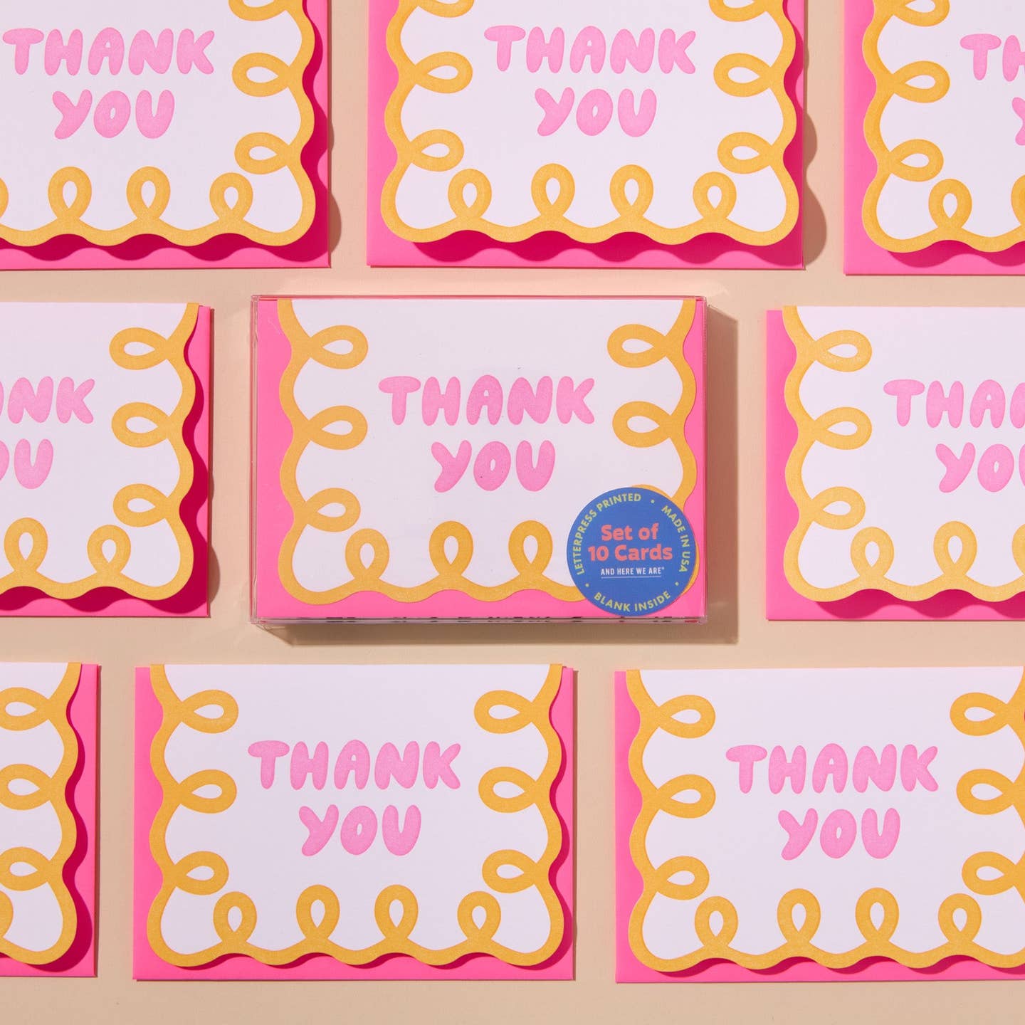 Pink & Yellow Thank you Notecards