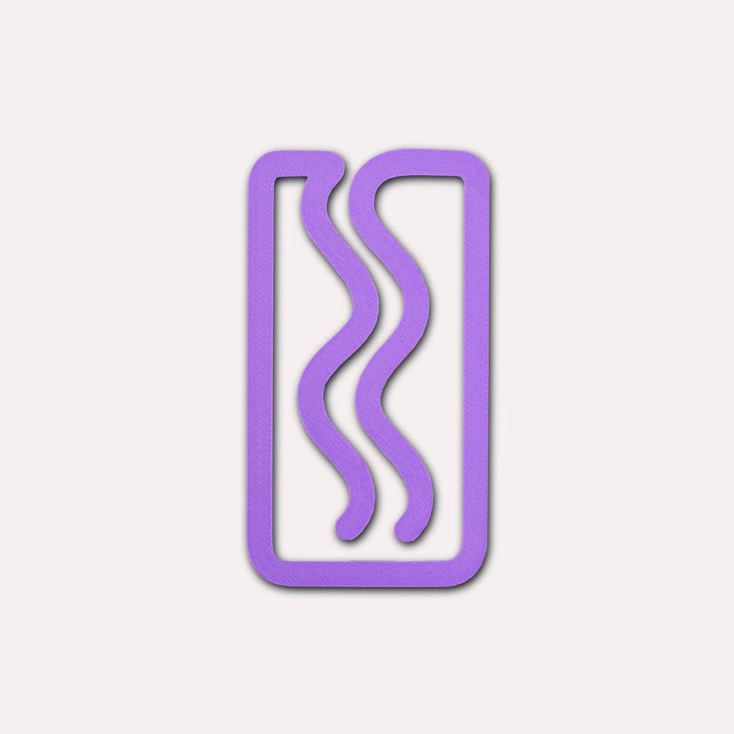 Plastic lilac bookmark in rectangle with squiggles.