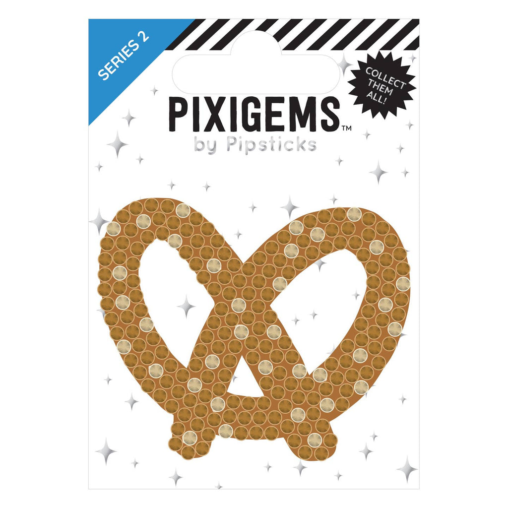 Sticker in the image of brown pretzel. 