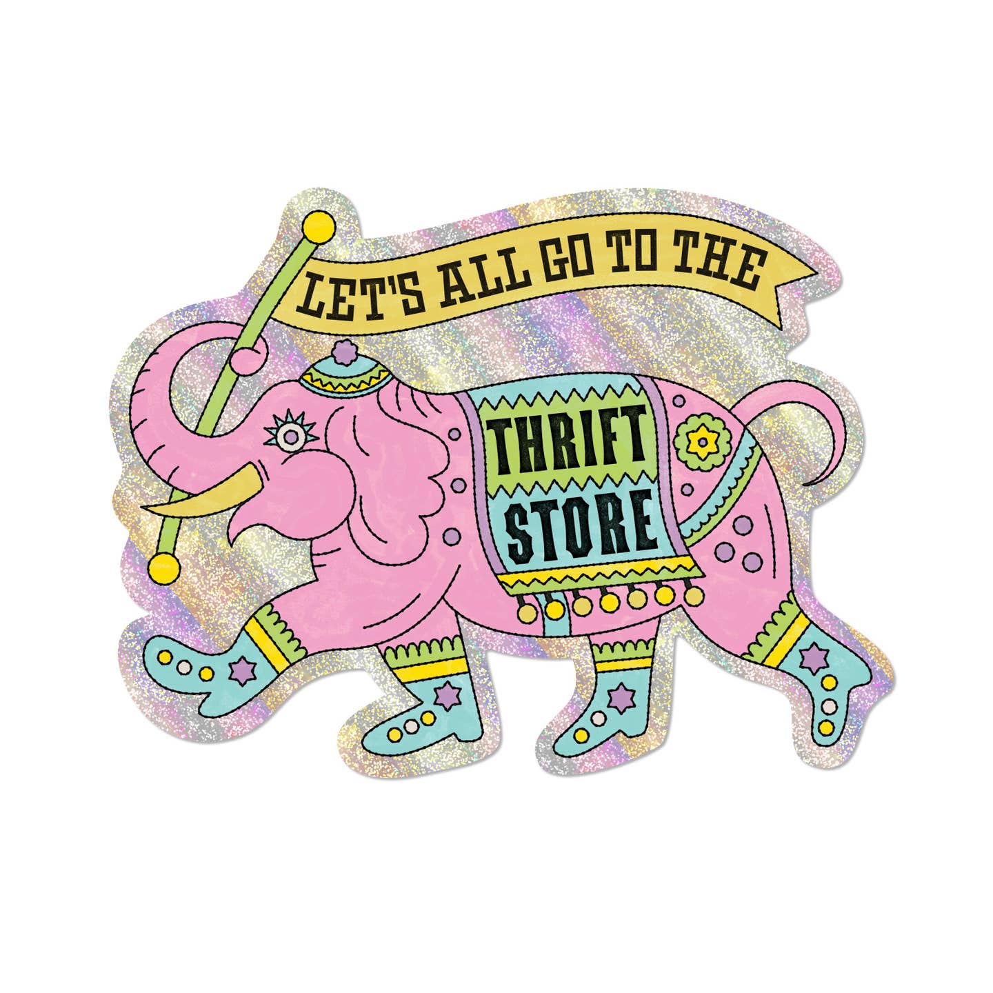 Thrifting Elephant Glitter Sticker