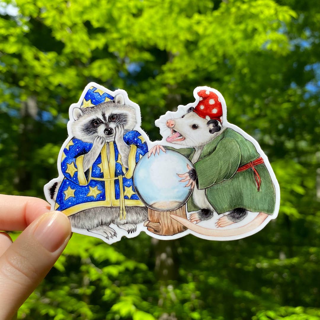 Mystic Opossum and Raccoon Wizard Sticker