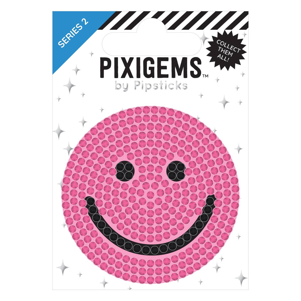 Sticker in the image of a pink smiley face.
