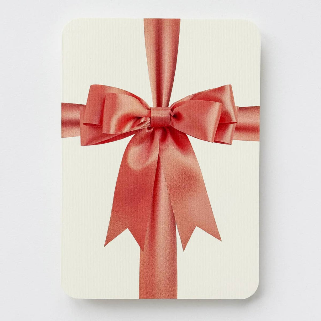 Greeting card with cream background and image of peach bow. Envelope included.