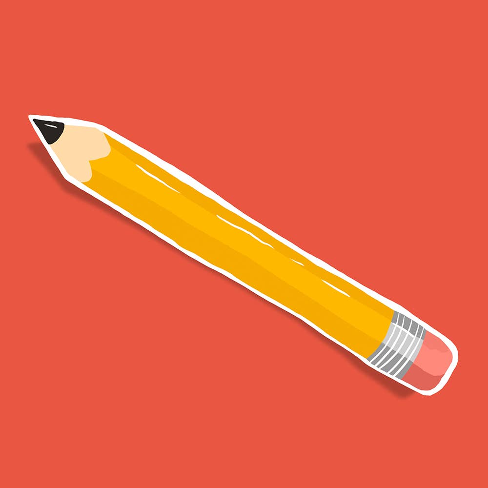 Image of pencil sticker in yellow with pink eraser. 