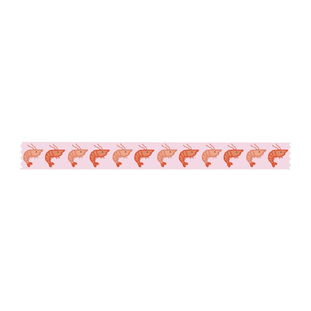 Decorative tape with pink background and image of red and orange shrimp.