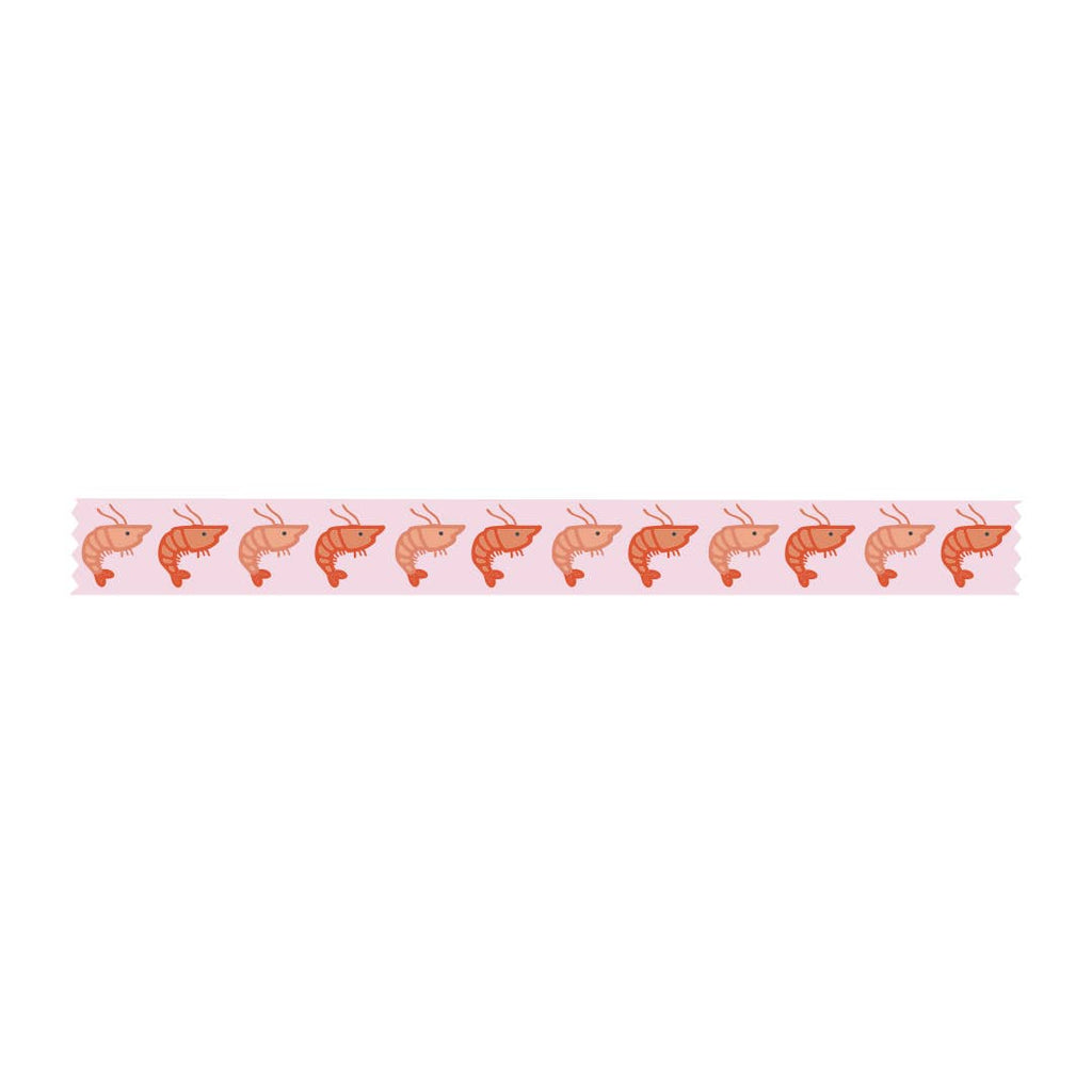Decorative tape with pink background and image of red and orange shrimp.
