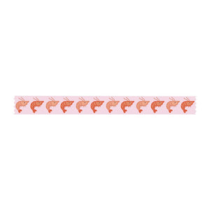 Decorative tape with pink background and image of red and orange shrimp.