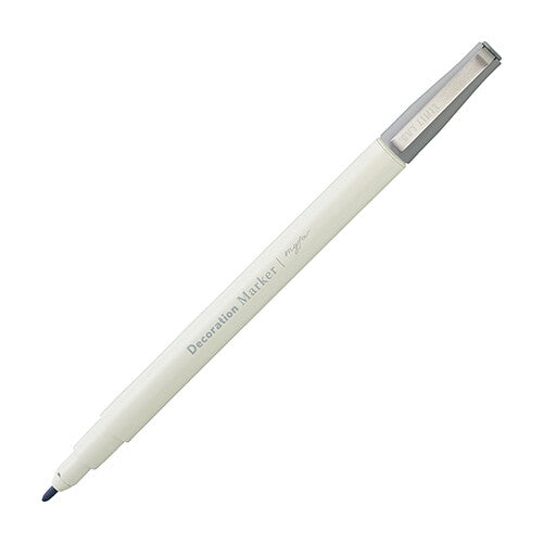 Pen with white barrel and charcoal cap.