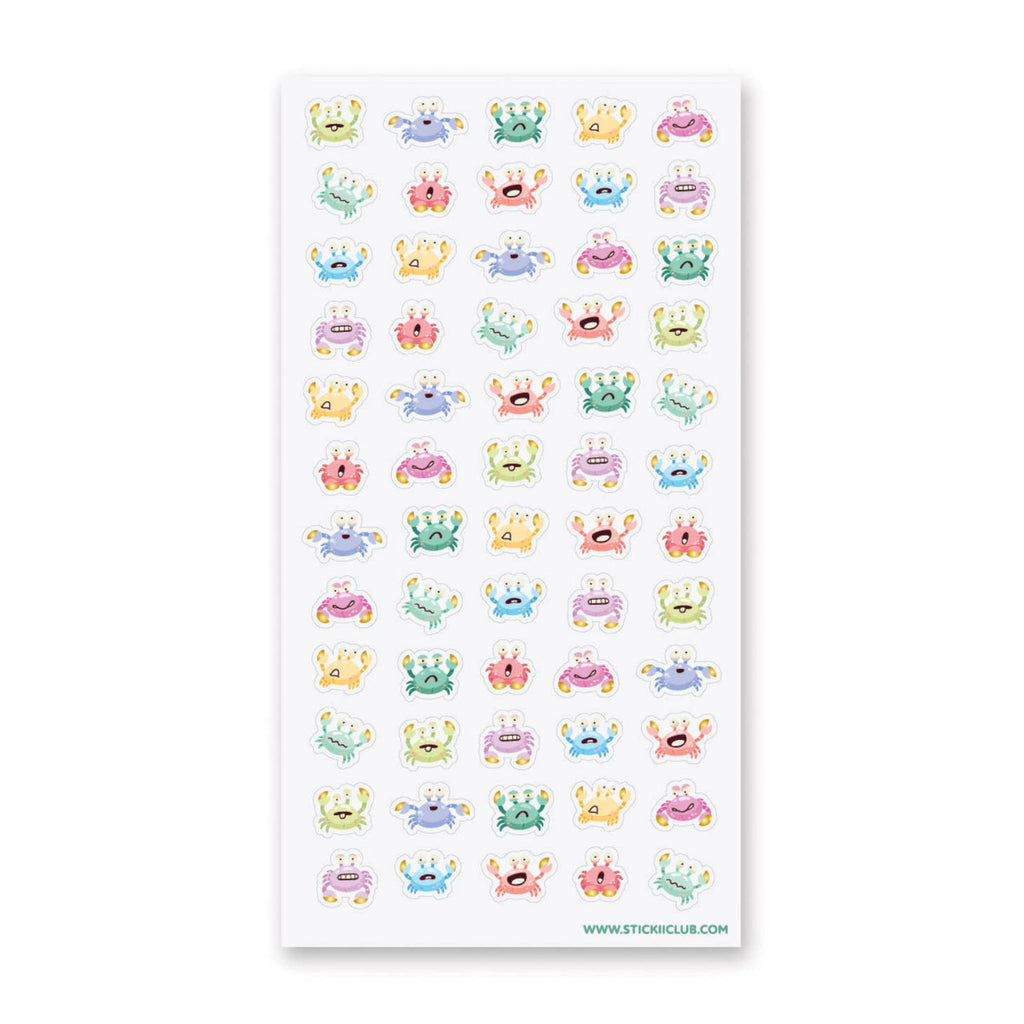 Images of crabs in pastel colored in various emotional situations. with gold foil accents. 