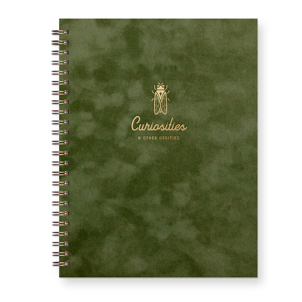 Forest green cover with gold foil text says, "Curiosities & Other Oddities" and an image of a beetle.