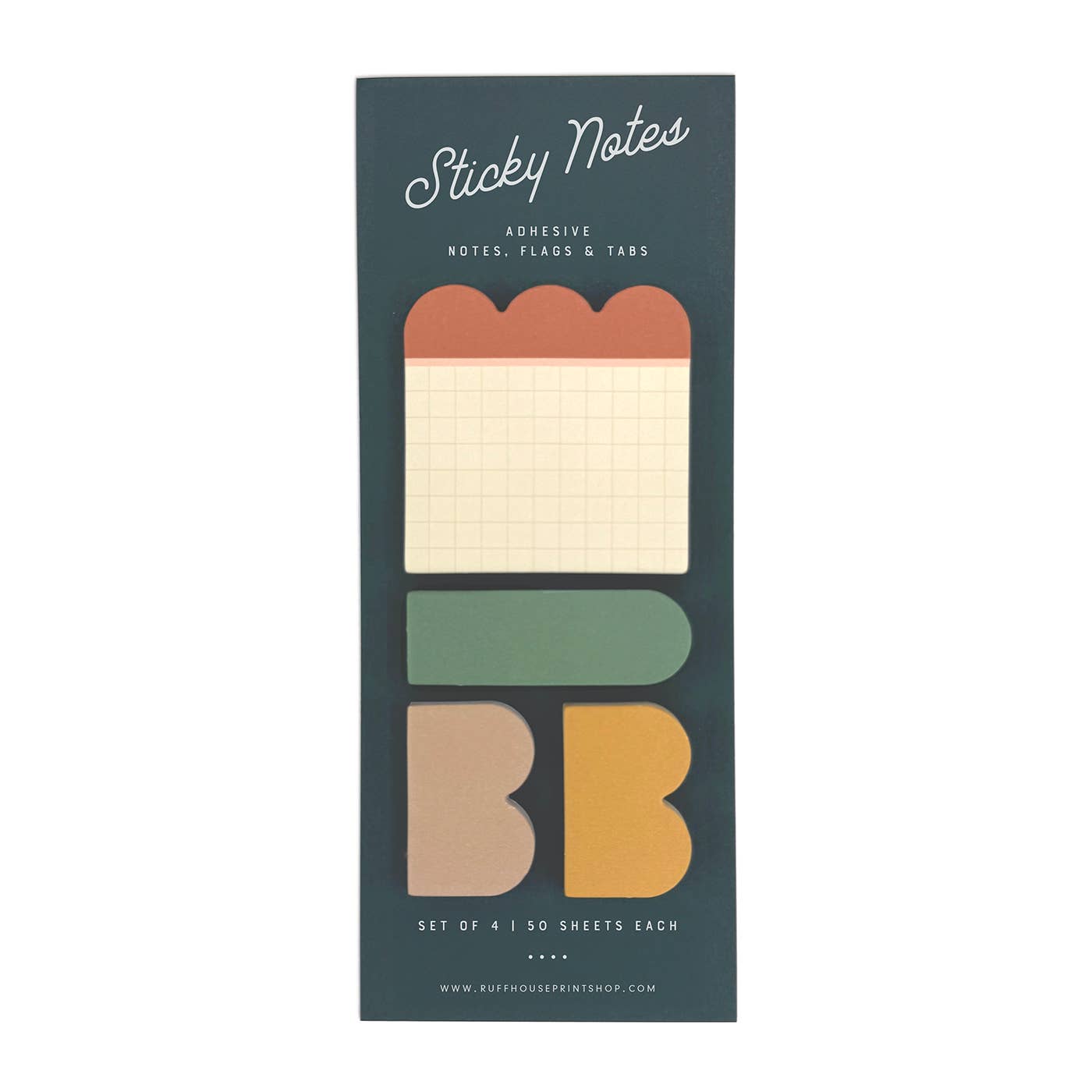 Sticky notes in tan with rust scalloped edge at top and additional notes in green, brown and mustard.