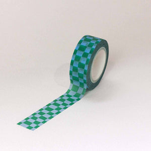 Green and blue checkboard patterned tape.