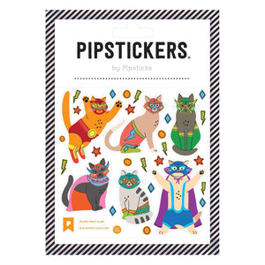 Sticker sheet with images of cats dressed up as super heroes.