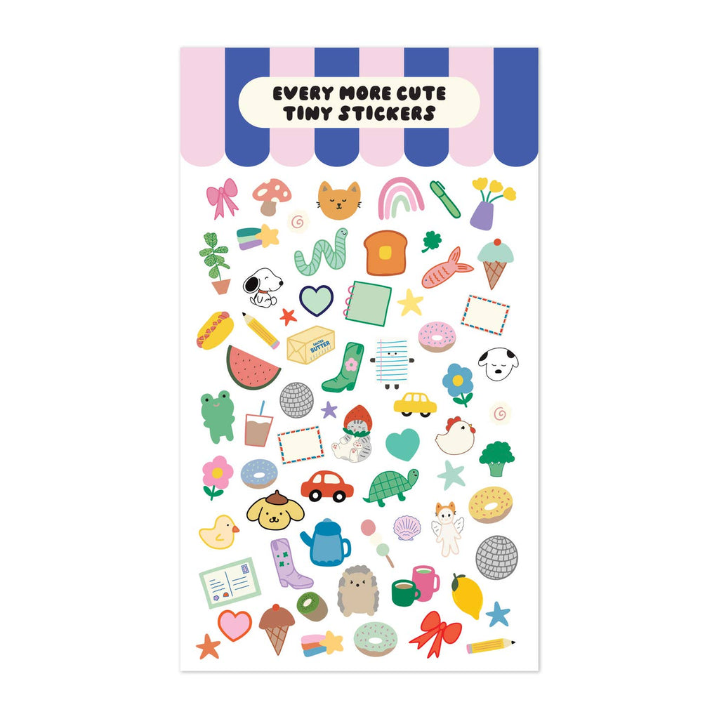 Sticker sheet with clear background and images of tiny treats in pastel colors.