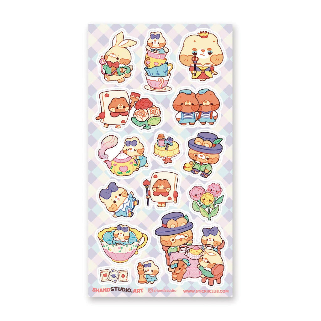 Sticker sheet with images of animals in Wonderland. 