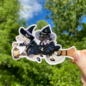 Opossum and Skunk Witch Sticker