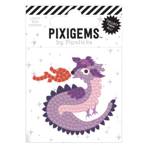 Sticker in image of purple dragon with red flames out of the mouth. 