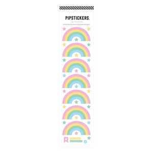 Sticker sheet with rainbows and stars.