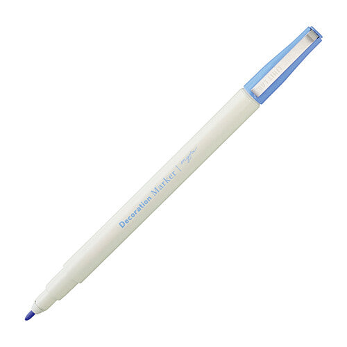 Pen with white barrel and powder blue cap.