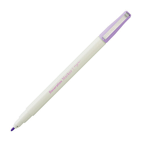 Pen with white barrel and purple cap.
