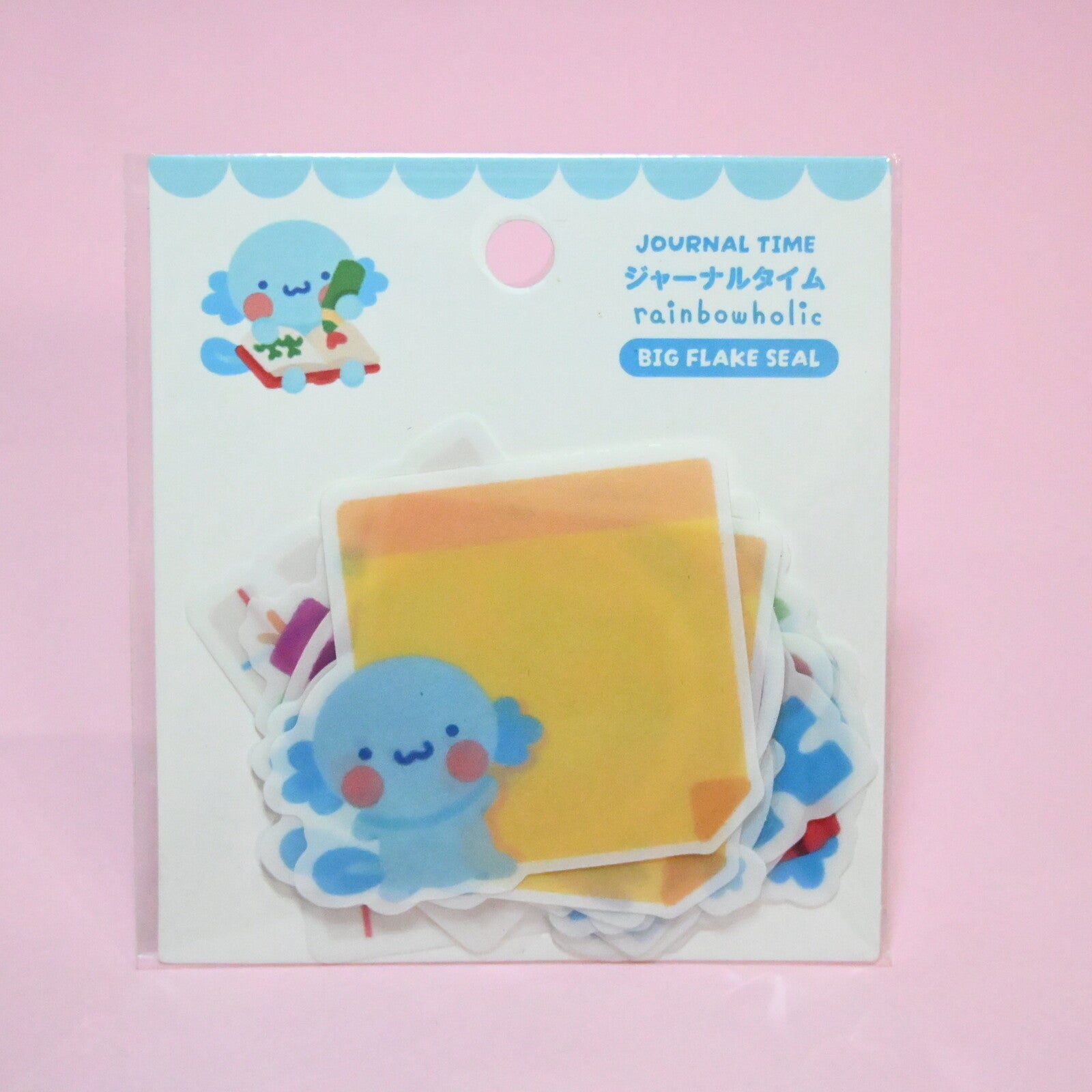 Package of stickers in the image of axoloti with stationery supplies.