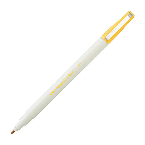 Pen with white barrel and yellow cap.