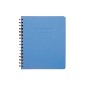 Image ocean blue cover with letter pressed text says, “Name” and “Date” with lines for writing in a rectangle. Coiled binding on left side.