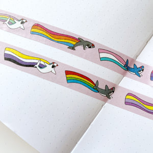 Image of Washi tape with images of sharks with pride flags.