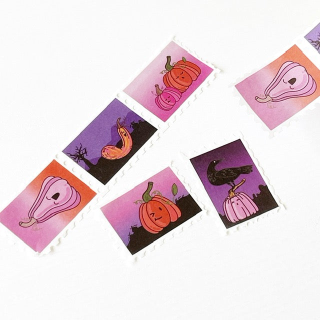 Images of stamp Washi with pumpkins and gourds. 