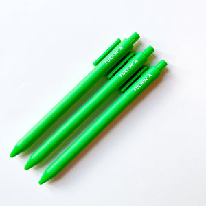 Green pen with white text says, "Fuckin' A". 