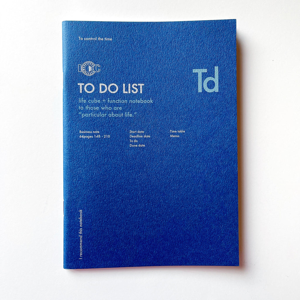 Royal blue background with silver text says, “To Do List” and light blue text says, “Life cube + function notebook. To those who are particular about life”. 