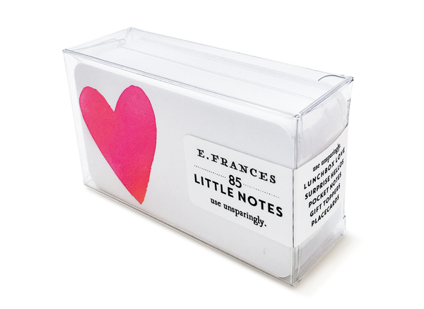 Image of a box of little notes. Little note image with white background and image of red heart on left side of card.     