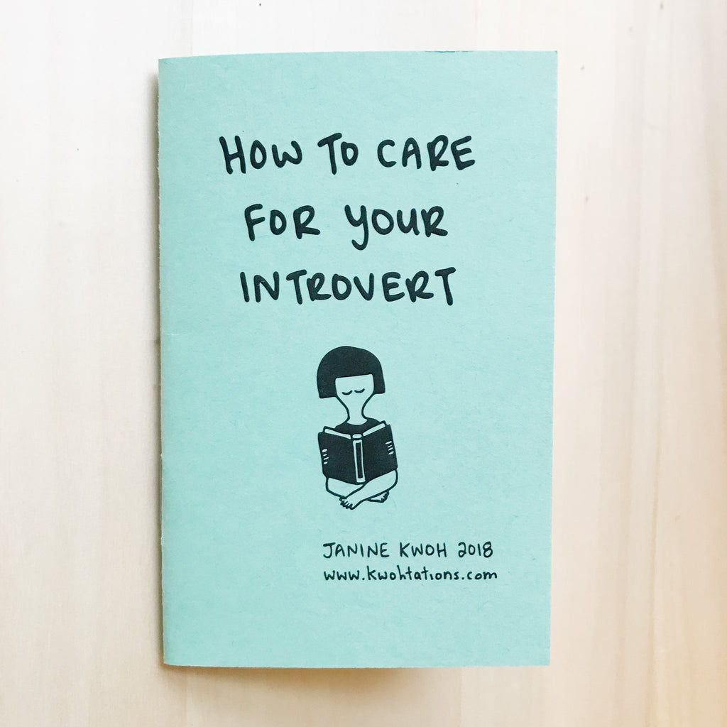 Light green background with black text says, “How to care for your introvert” with image of person reading a book. 